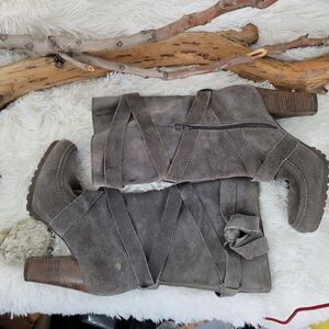 Calvin klein gray slouchy strappy boots